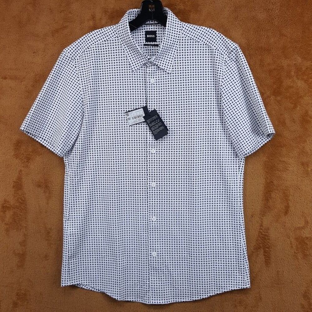 HUGO BOSS Button Shirt Mens Medium White Slim Fit Stretch ROAN KEN $148
